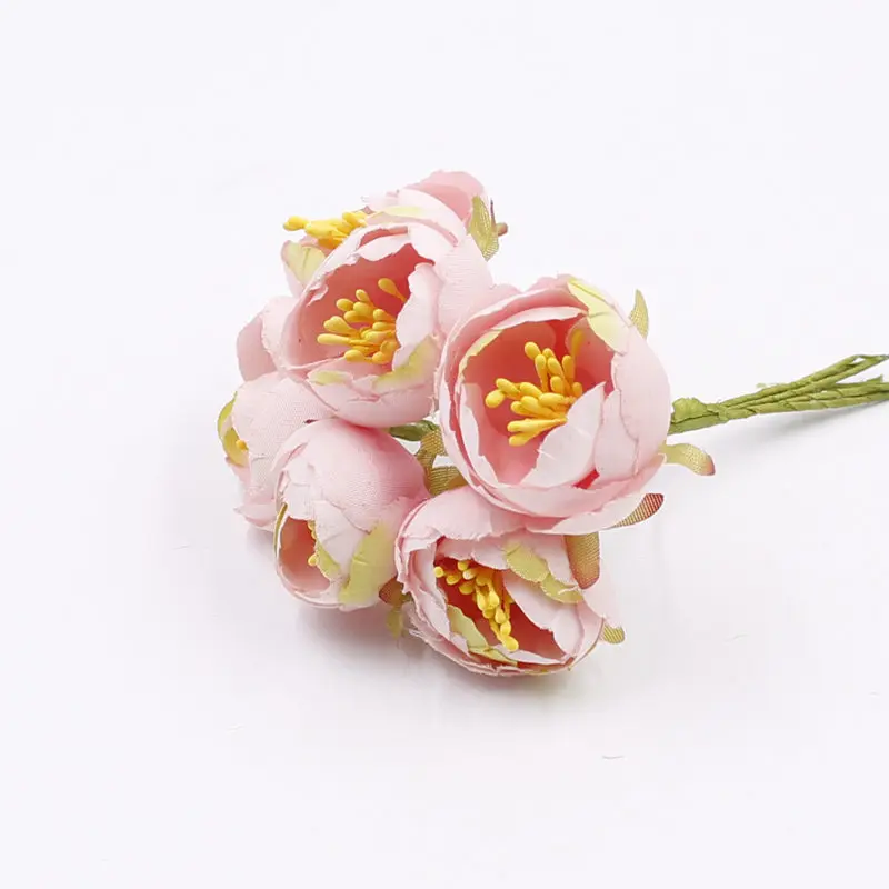 6 шт. 3 см цветочных бутонов Большой розы искусственные бутоны Цветы Букет невесты головной убор украшение-брошь материал самодельный венок - Цвет: Розовый