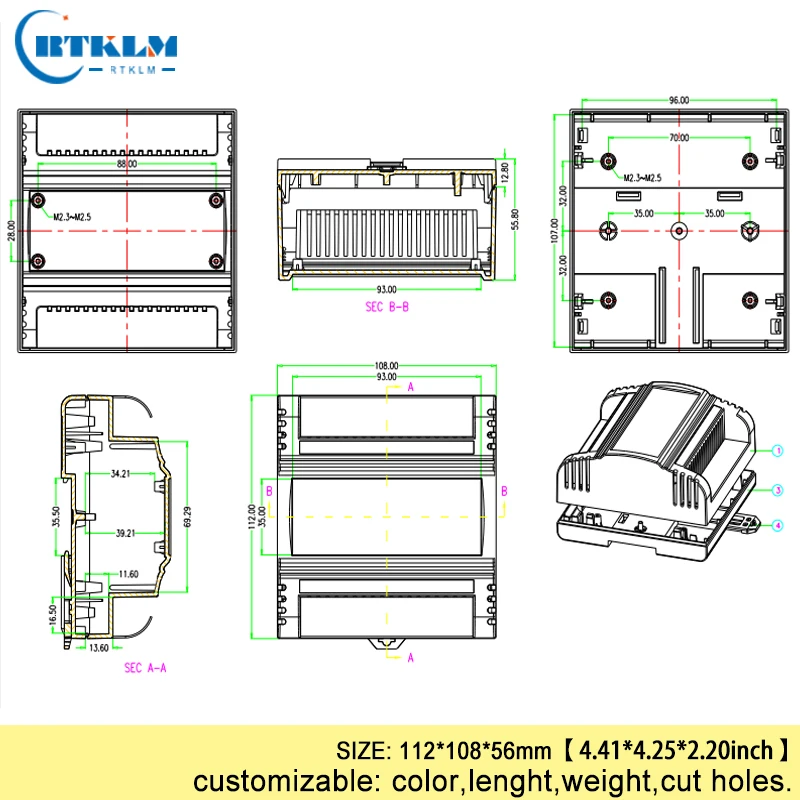 Din рейка пластиковая коробка для электронного проекта 112*108*56 мм корпус абс распределительная коробка электронные ящики для инструментов DIY блок управления