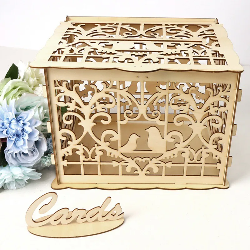 

DIY Wedding Gift Card Box with Lock Beautiful Wedding Decoration Supplies for Birthday Party Wooden Money Box