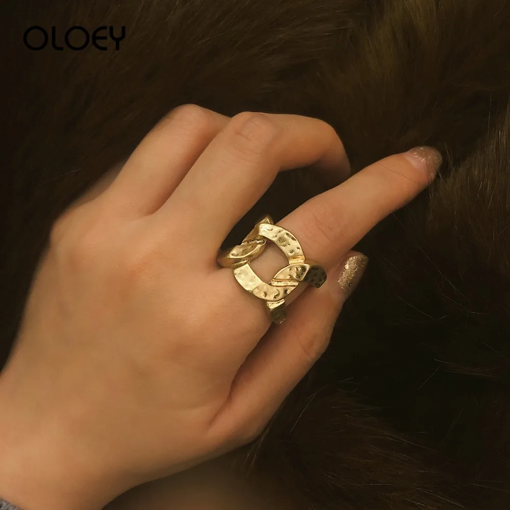 

OLOEY 2019 Punk Retro Rings Women Fashion Geometric Rings Fashion Party Club Finger Rings Hollow Chain-Shaped Female Jewelry