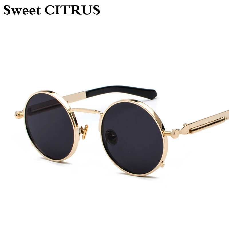 

Sweet CITRUS 2019 Round Steampunk Sunglasses Men Women Retro Metal Spring Reflective Sun Glasses Clear Lens Classic Punk Eyewear