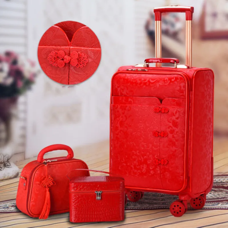 

Wedding box bride dowry box festive red suitcase wedding trolley case universal wheel suitcase dowry box,Fashion PU leather case