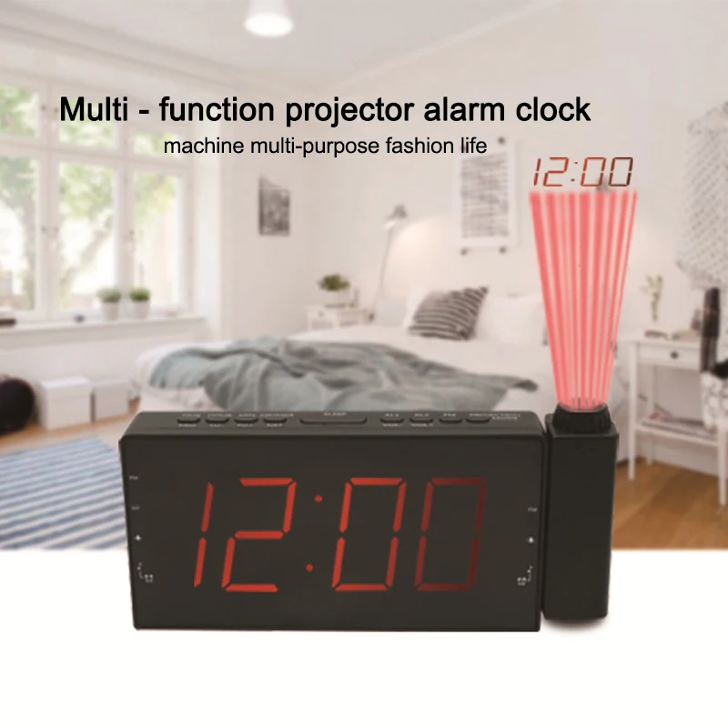 Projection Clock Digital Radio Alarm Timer Temperature LED Display USB Charge Cable 180 Degree Table Wall FM | Дом и сад