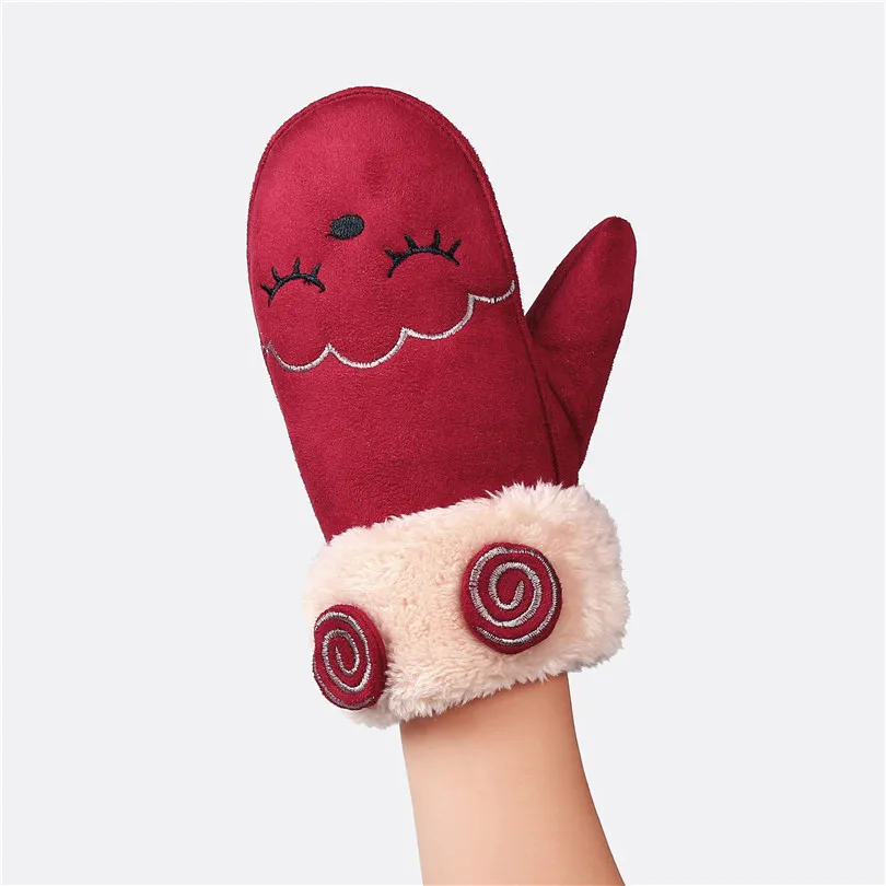 ChenKe/ г. Зимние теплые перчатки для мальчиков и девочек, детские толстые флисовые варежки с рисунком кота для девочек и мальчиков, детские перчатки с лямкой на шее - Цвет: A-red