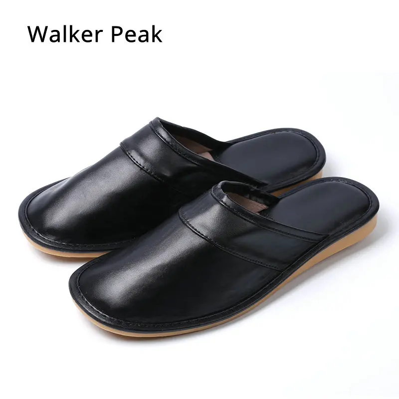 

Men slippers leather winter warm house slippers waterproof 2018 brand anti dirty plush male shoes non-slip plus size 45 WP