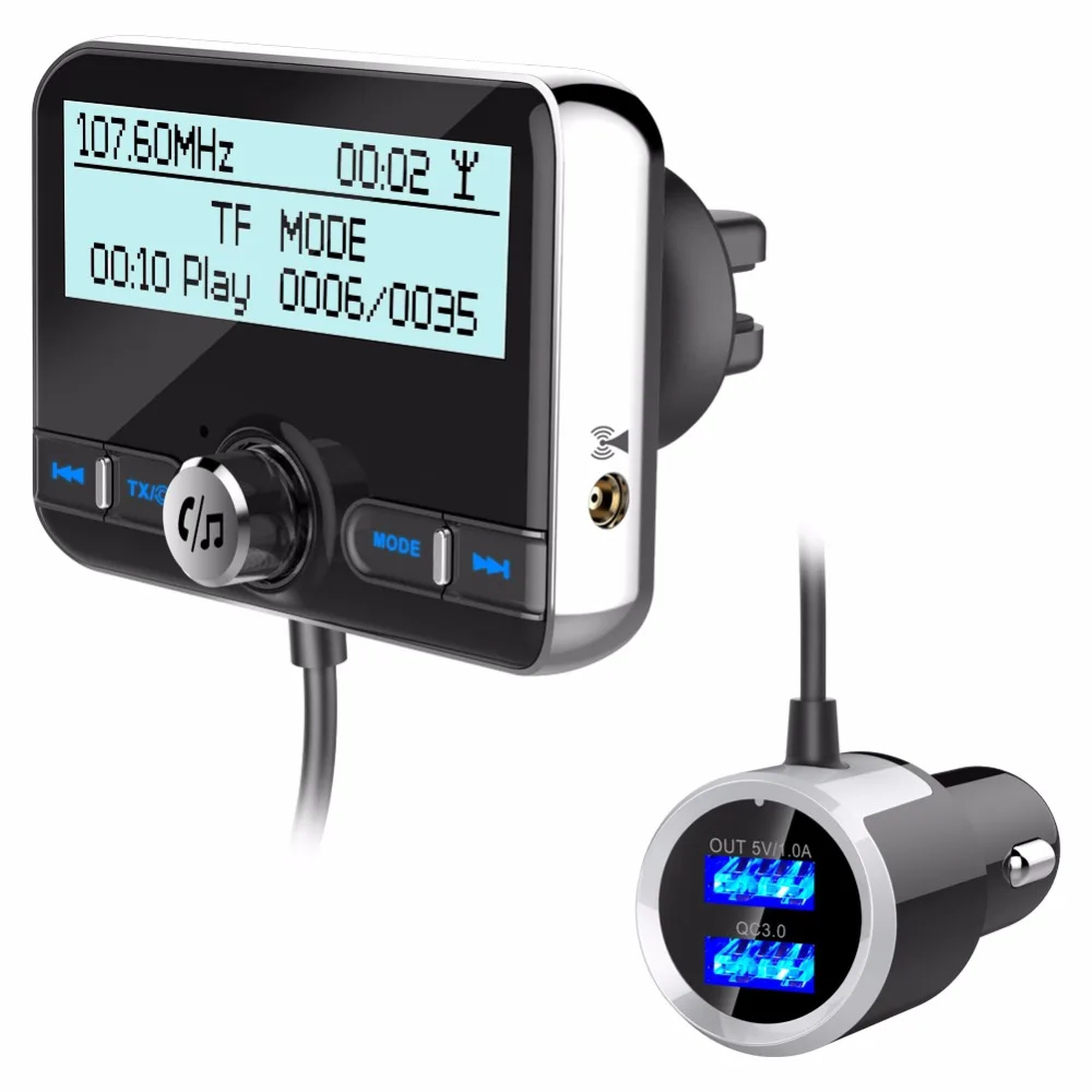 

Bluetooth Wireless Car Mp3 Player Handsfree Car Kit FM Transmitter QPSK 5V QC3.0 USB Charger LCD Display Car FM Modulator