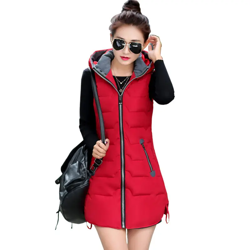 

Autumn Winter Vest Women Waistcoat 2019 Female Sleeveless Jacket Hood Warm Long Vest Jacket Colete Feminino Plus Size 5XL C3727