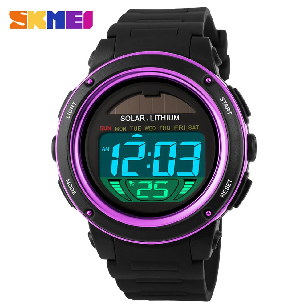 

SKMEI Solar Powered Digital Sport Watch Men Women Sprots Watches 5ATM Waterproof Chronograph Alarm DIgital Wristwatch for Man