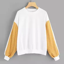 Новые спортивные костюмы для женщин с длинным рукавом полосатая спортивная одежда Пэчворк Повседневная теплая толстовка с круглым вырезом Повседневная Блузка пуловер Одежда