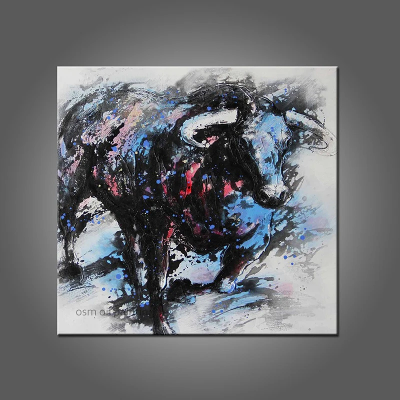 

Top Skill Hand Painted The Spanish Bullfight New Designed Anima Bull Oil Painting on Canvas Wall Artwork Texture Painting
