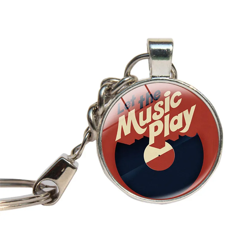 Vinyl Records Keychain Glass Cabochon Save Vinyl Records Music Player
