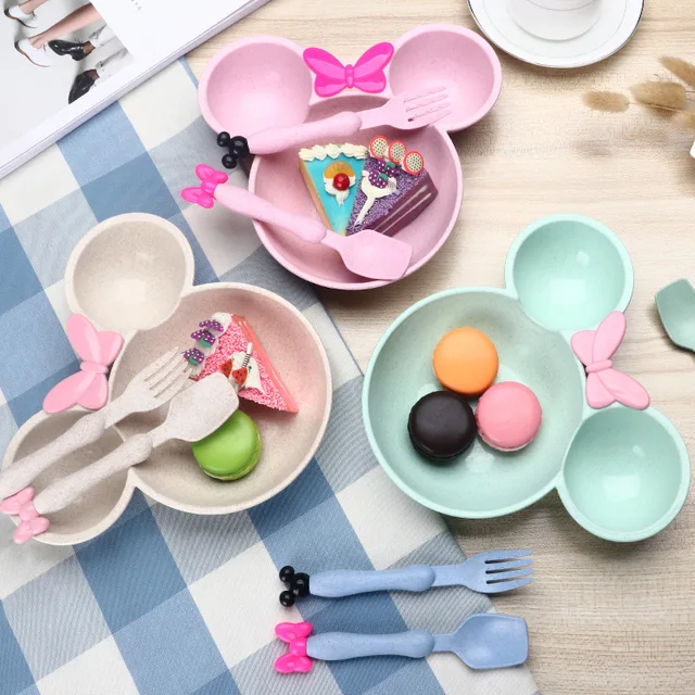 Wheat Straw Bowl Fork Plate Lovely Cartoon Mouse Children Tableware ... Wheat Straw Bowl Fork Plate Lovely Cartoon Mouse Children Tableware ...