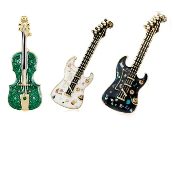 

Vintage Gold Tone Rhinestone enamel Music Instrument Guitar Brooch Pin Jewelry