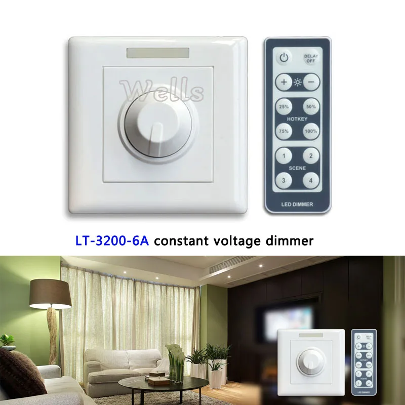 

LT-3200-6A Constant voltage wall mounted dimmer;6A*1CH PWM output DC12V-48V input led dimmer with IR remote for led strip light