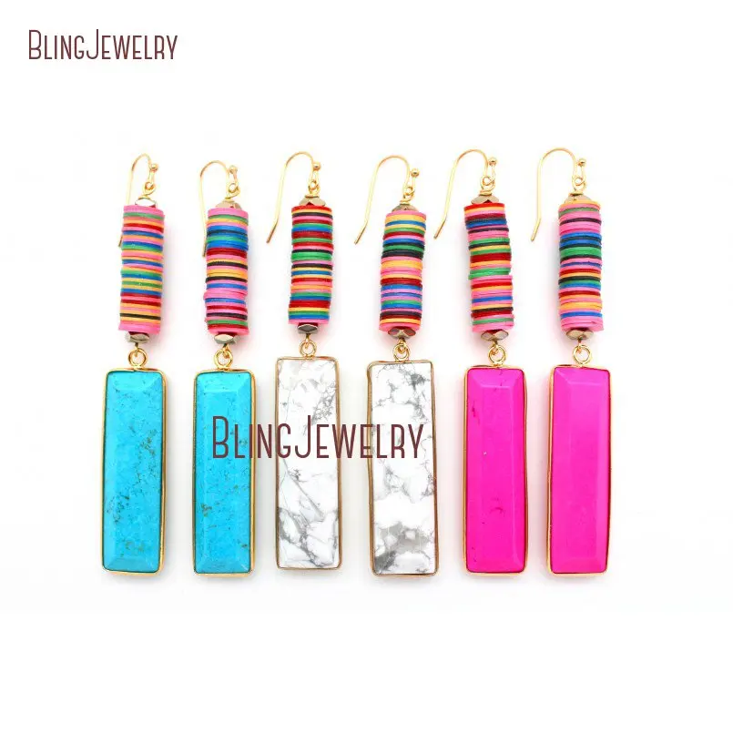 20190311-ER24328-tribal gypsy dangle earrings african vinyl disk beads and blue pink white turquoises howlite bar drop earrings e17041701