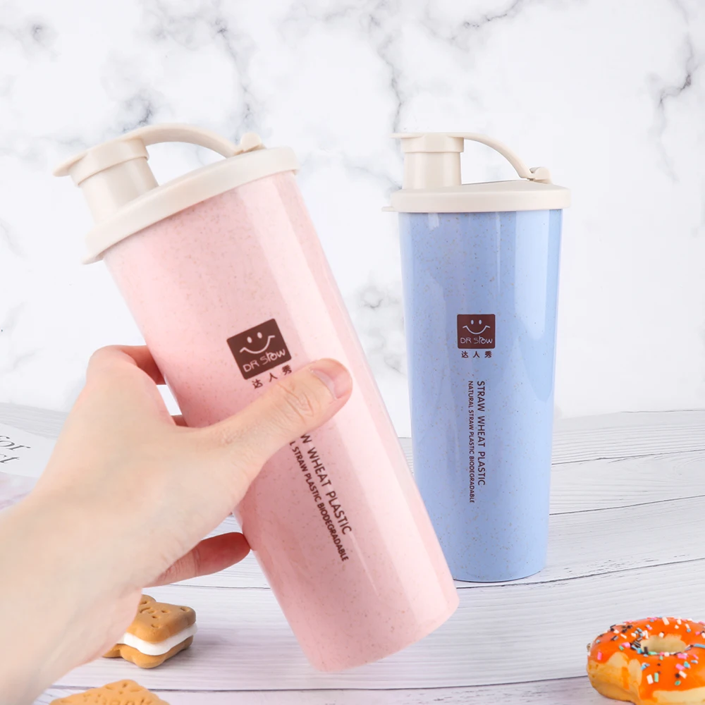 

Colorful 450ml Portable Wheat Straw Water Cup Multi-Functional Milk Coffee Mugs Healthy Single Layer Mouth Drink Bottle