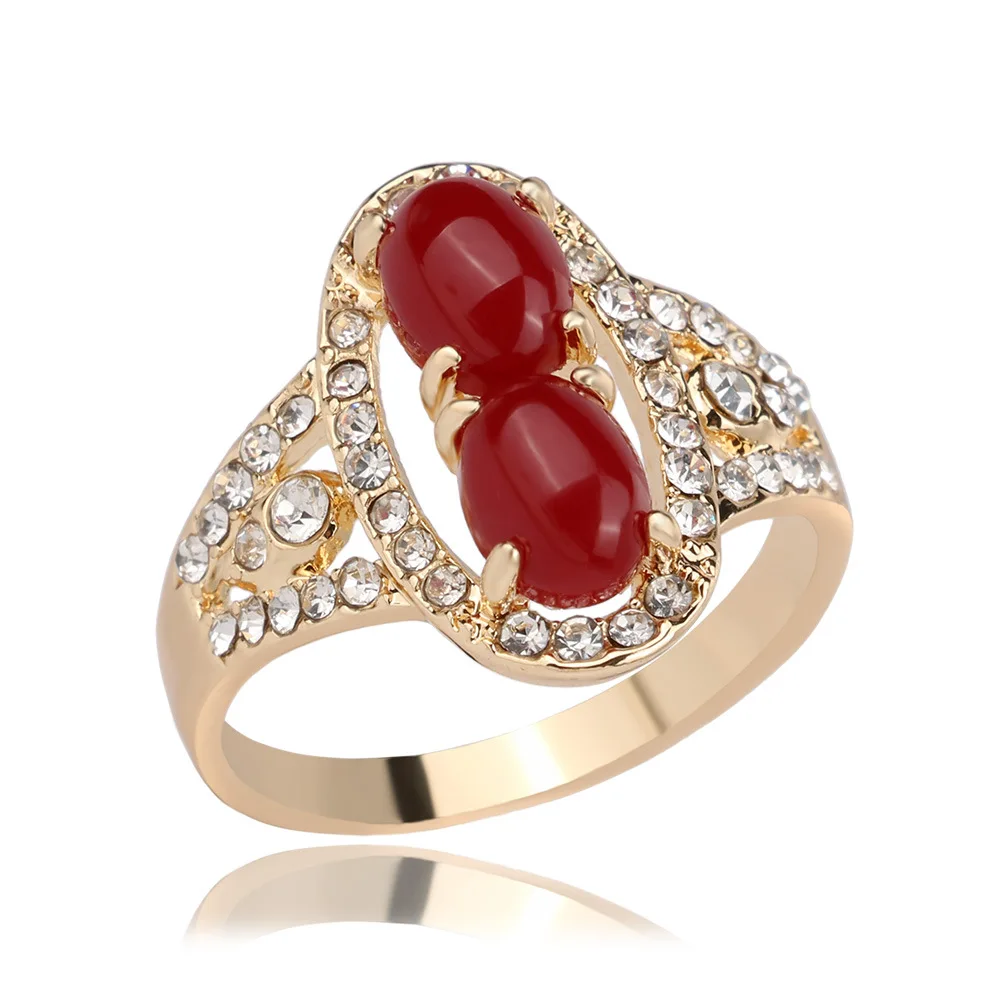 

Fashion Gold Ring For Women 2019 New Turkey Jewelry White Crystal Green Rhombus Resin Engagement Ring Party Accessories
