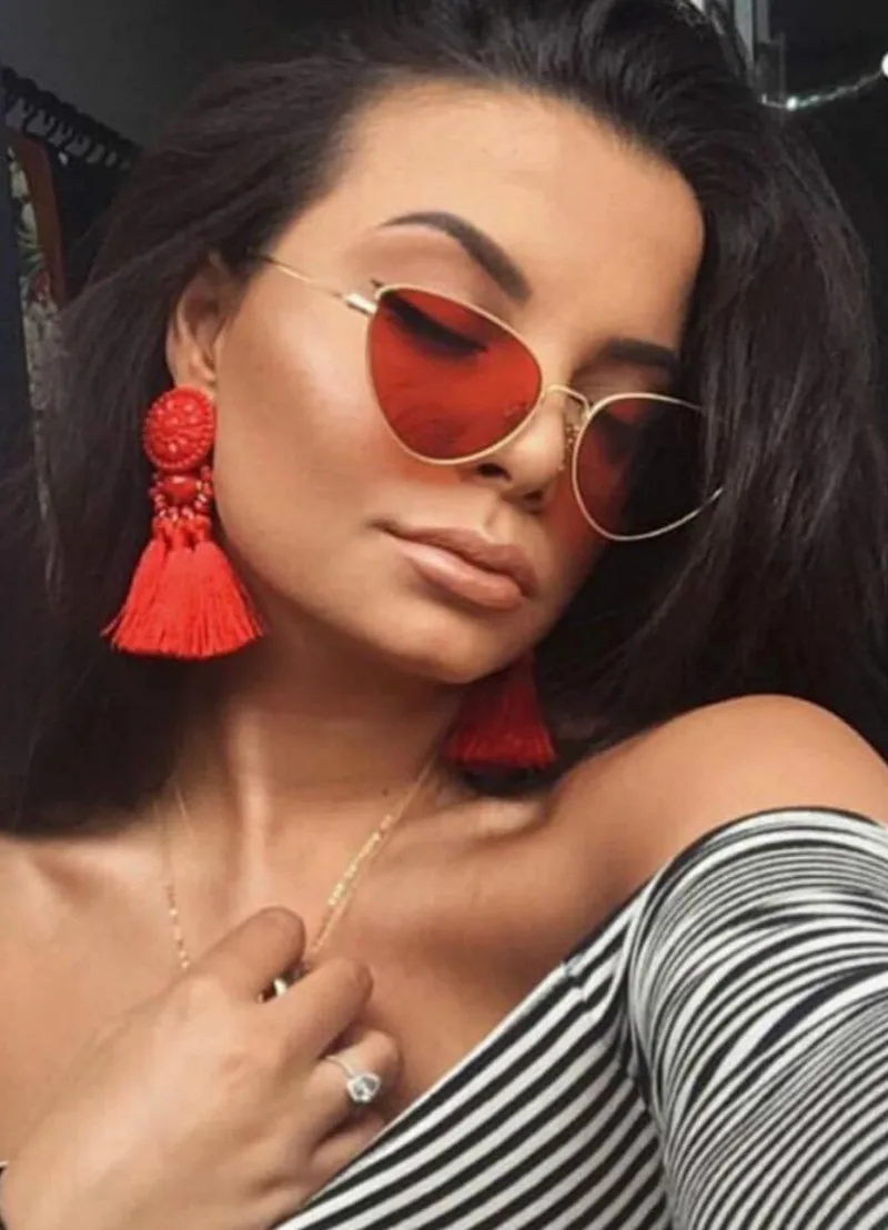 

Ladies cateye sunglasse metal Women Brand Designer Fashion Rimless Clear Ocean Lenses Sun Glasses UV400