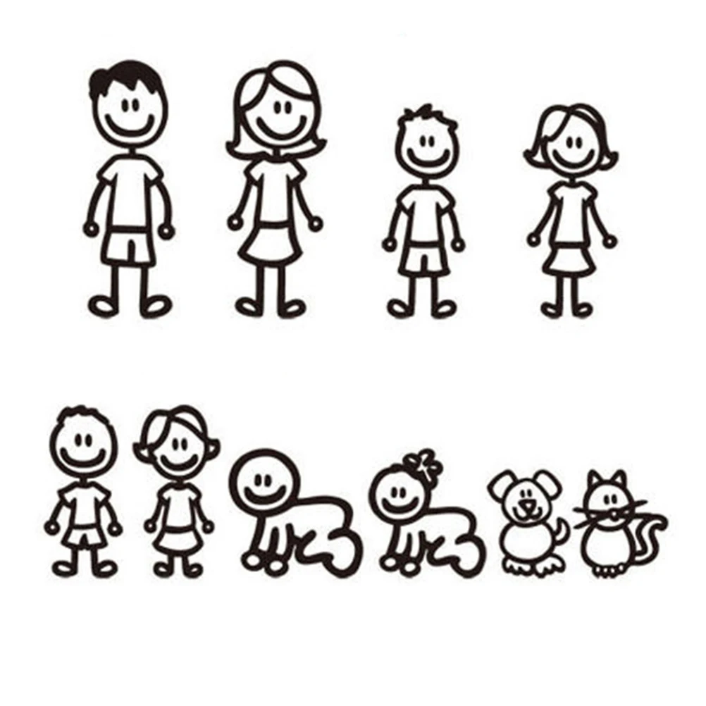 

10pcs Fashion Stick Figure My Family Car Stickers with Pet Car Decal Sticker for Windows Bumper