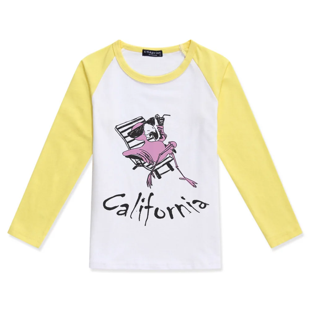 Забавные футболки одежда для детей хлопковые детские футболки с круглым вырезом детские топы с длинными рукавами для девочек Футболка для маленьких мальчиков с принтом птицы в стиле «California» - Цвет: Yellow