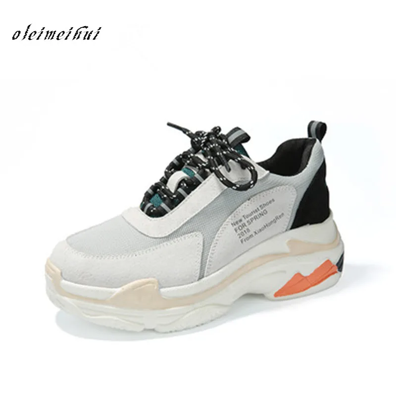 

2018 New Designer Wedges Mesh Breathability Women Casual Shoes Fashion Platform Tenis Feminino Black White Sneakers Shoes Female
