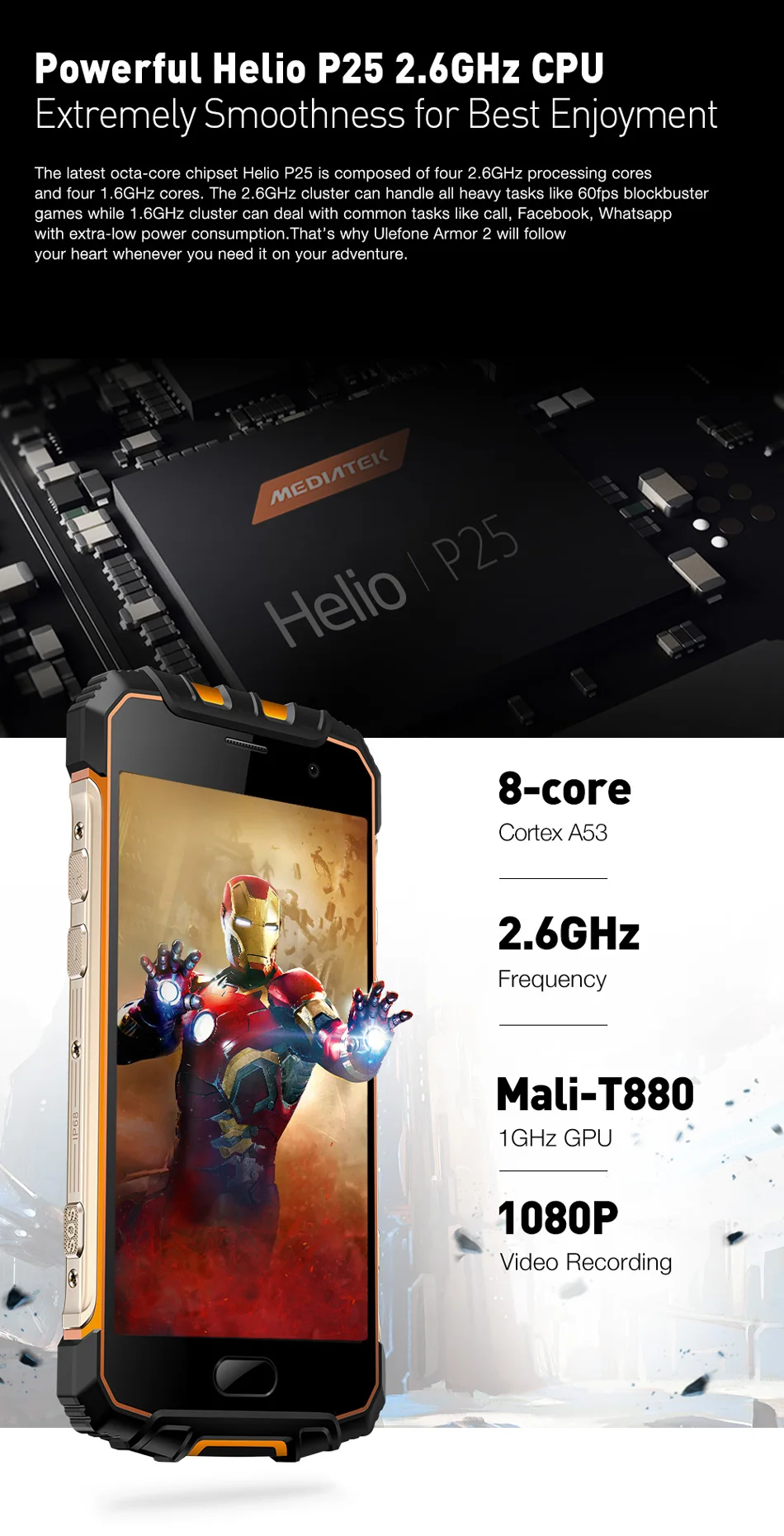 Ulefone Armor 2 IP68 водонепроницаемый мобильный телефон 5,0 дюймов FHD 6 ГБ ОЗУ 64 Гб ПЗУ Helio P25 Восьмиядерный 2,6 ГГц NFC 4700 мАч пылезащитный 4G