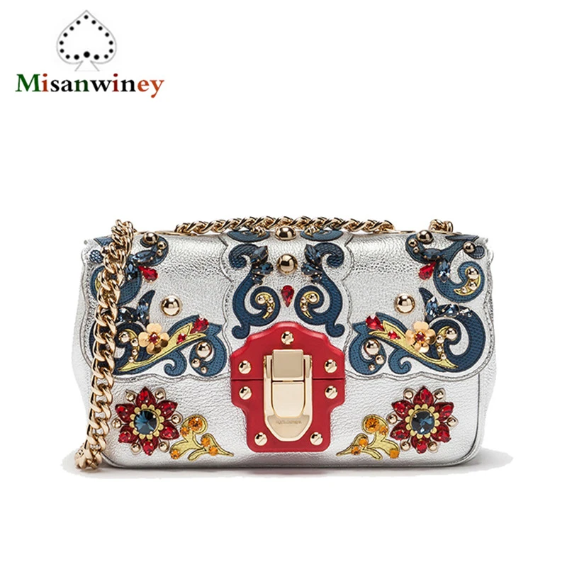 

Famous Designer Diamond Pearl Gold Metal Shoulder Bag Female Clutch Siciiy Vintage Ethnic Style Handbag Genuine Leather Tote Bag