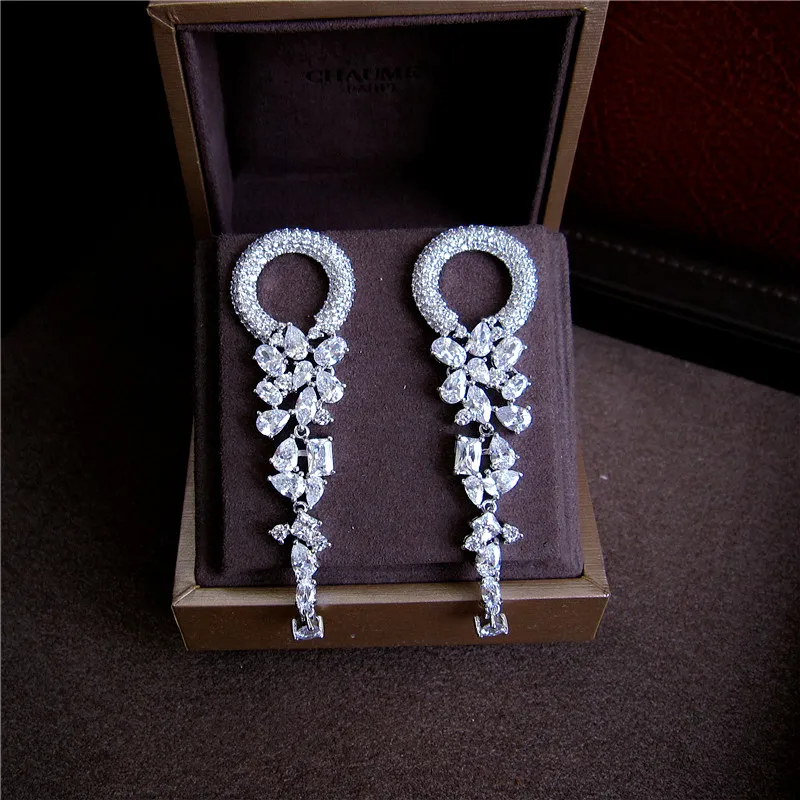 

Fashion AAA cubic zirconia waterdrop shaped fancy stones long drop earrings for women gorgeous,white colour,E9331