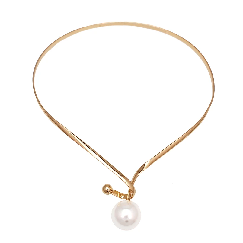 Simulated Pearl Alloy Torques Choker Necklaces Metal Statement Collar Necklace For Women Jewelry Accessories UKEN