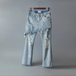 Мода Хип-хоп рваные джинсы для Для женщин брюки Повседневное Винтаж проблемных джинсовые штаны JH96