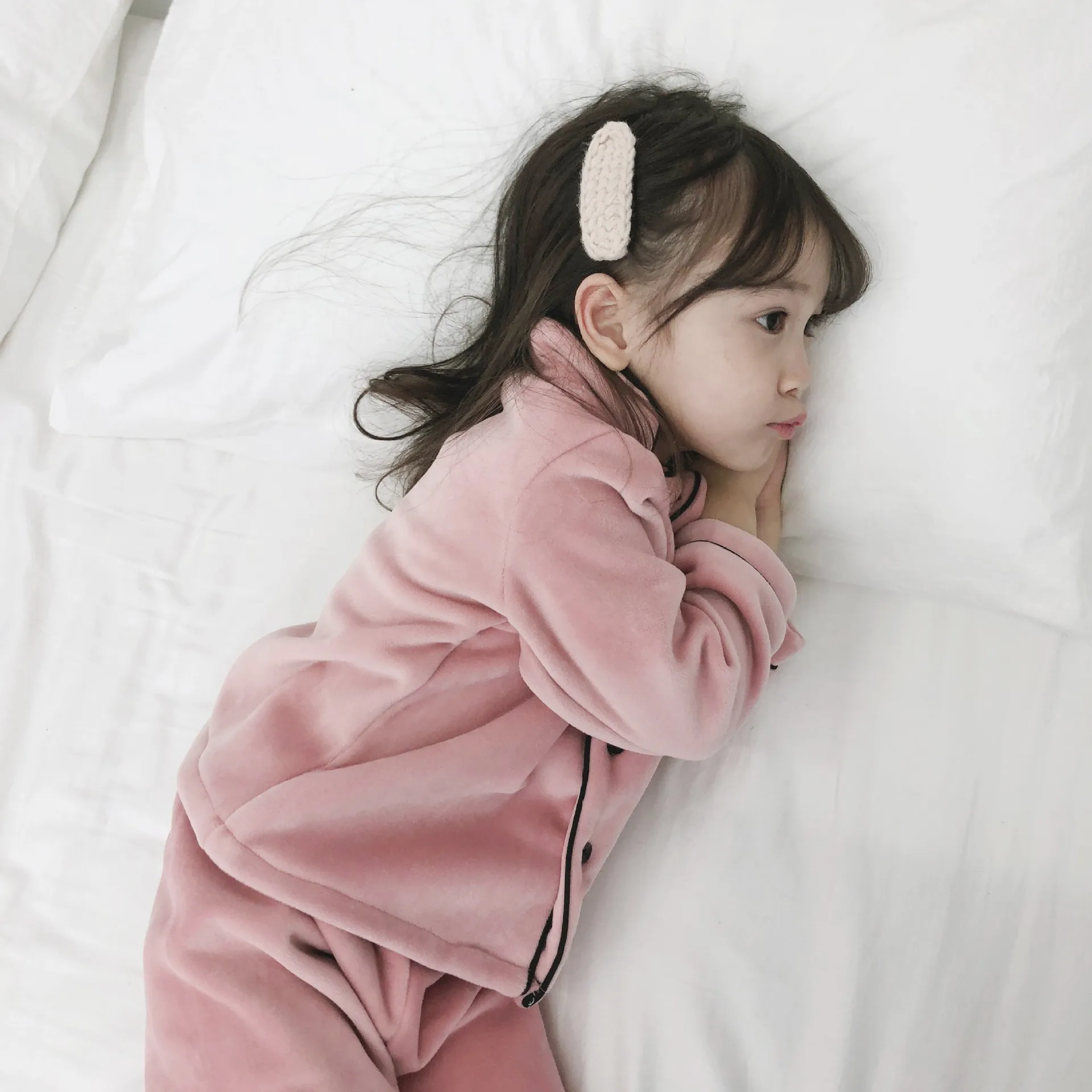 

Winter 2018 new children's clothes pure color thickened golden mink wool family clothing warm girls baby pajamas sets