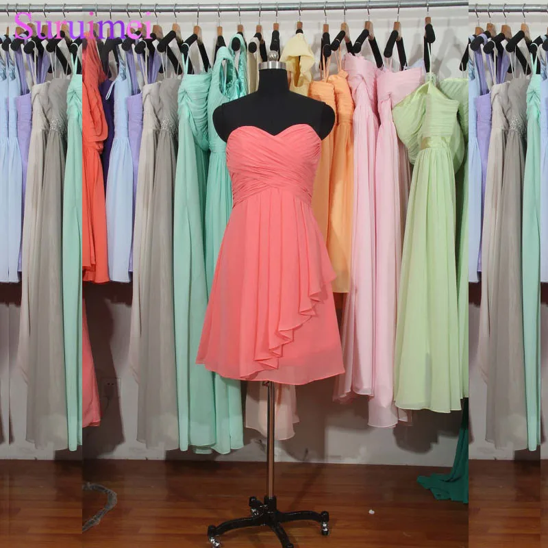 X Coral Bridesmaid Dress A-line Sweetheart Short Chiffon Bridesmaid Dress Cheap_