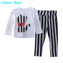 Humor Bear Children Autumn Baby Girls Clothes Cartoon Fashion Cute Cat Long Sleeved Pant Suit Girls