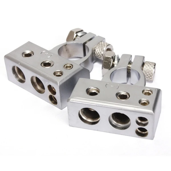 Tanie 1 para posrebrzany zacisk akumulatora samochodowego 2 4 8 Gauge AWG dodatni i ujemny zacisk mocujący akumulator