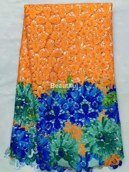 

5yards fashion orange digital printing French net cord guipure african cord lace faric for wedding/party dress