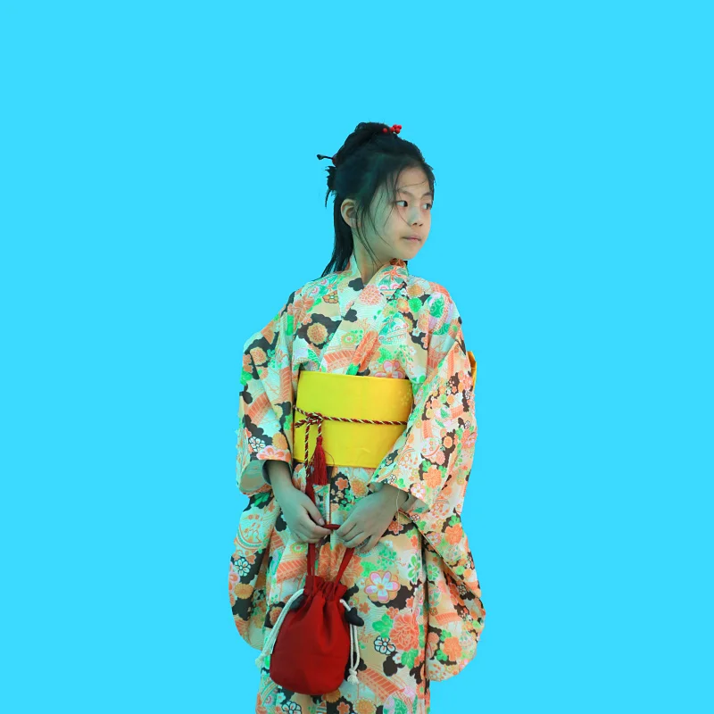 Новое японское кимоно для девочек традиционная детская одежда юката для сцены сценический костюм юката с цветочным принтом