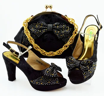 

SB8397-6 Black shoes and bag matching set italy design 2019 new arrival sandal shoes match clutches bag for aso ebi shoe and bag