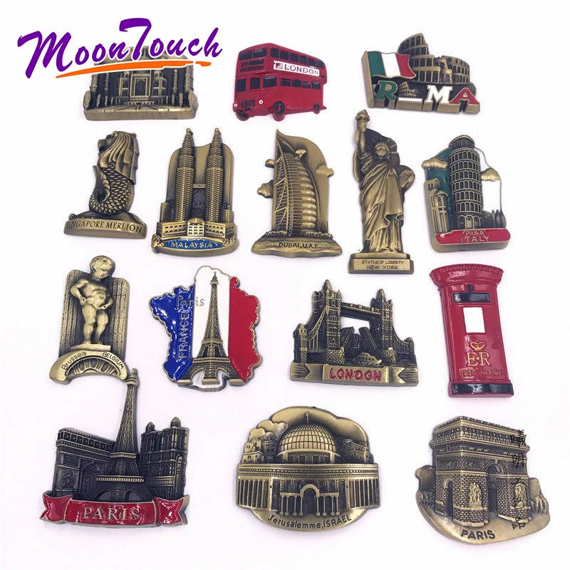 

3D Fridge Stickers Fridge Magnet Creative Famous Landmark Metal Refrigerator Stickers Magnetic Stickers Home Decoration