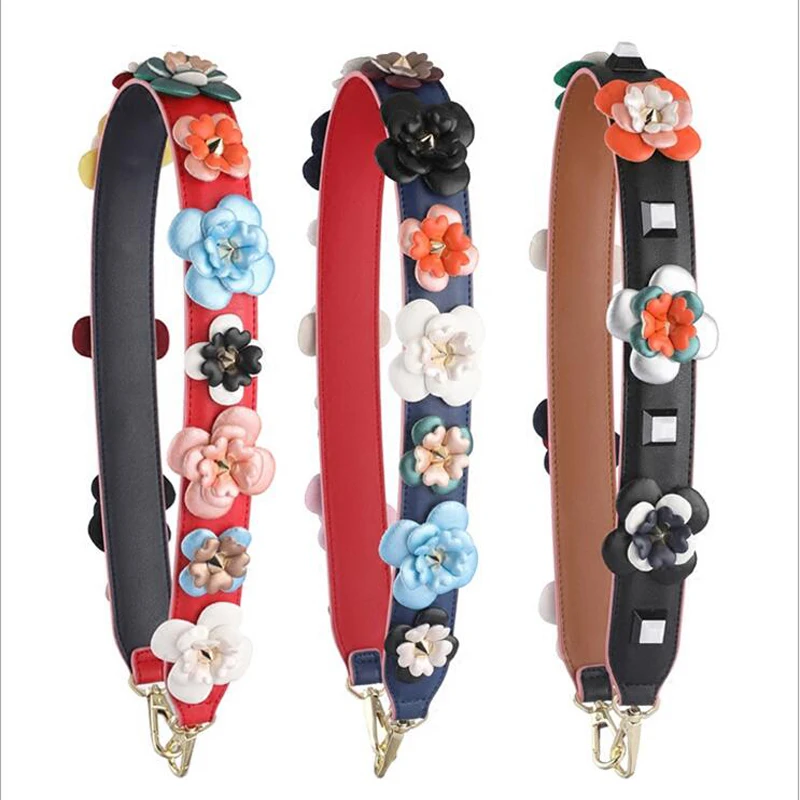 2019 New 90cm Colorful Flower Replacement Shoulder Bag Straps PU Leather Purse Handles for ...