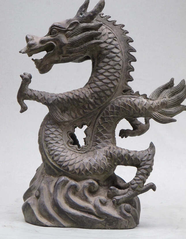 

Collectible bronze S2214 10" Tibet China Bronze Stand dragon Chinese Loong Statue B0403