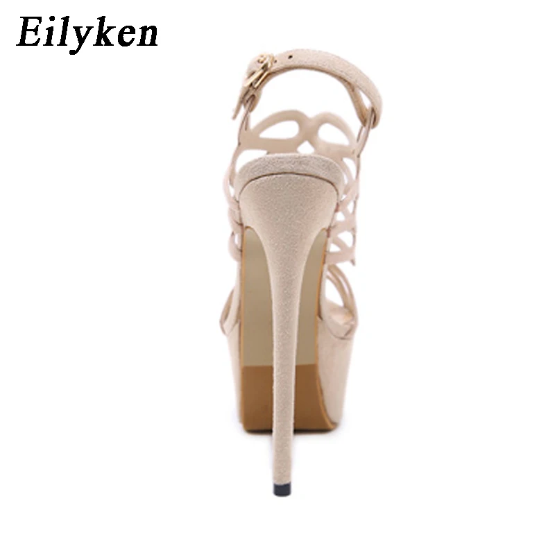 Eilyken Women Sandals Pumps Party shoes Platform Pumps shoes Stiletto heels Open toe hollow out High Heels Dress shoes Black