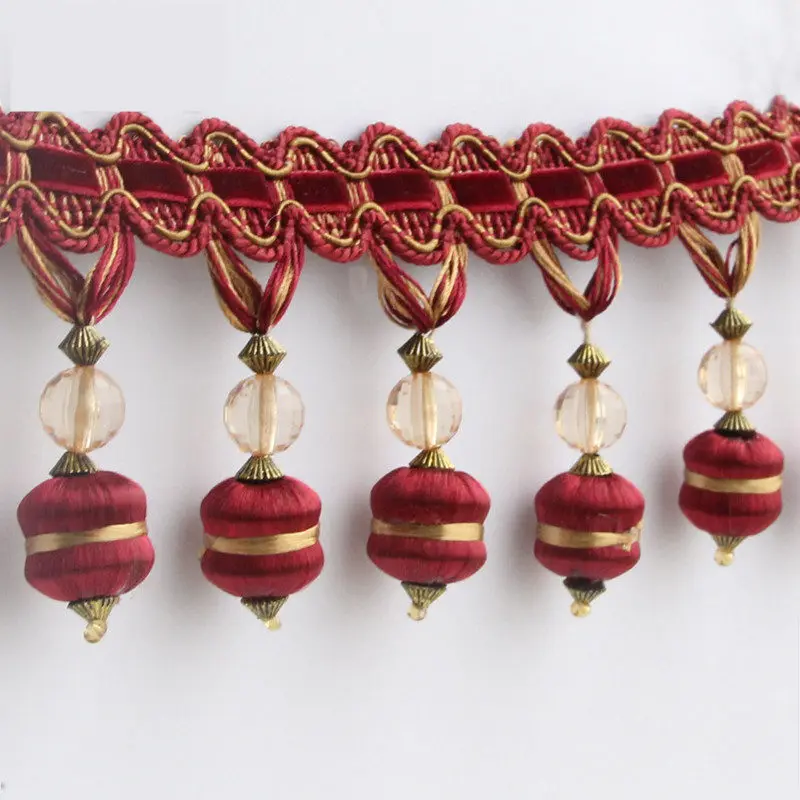 

4 meter/lots DIY lace European curtain accessories Crystal pendant beads textile tassel decoration Hanging ear lace trims M321