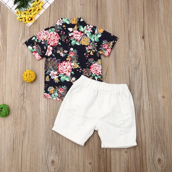 

Pudcoco Summer Toddler Baby Boy Clothes Flower Print Gentleman Shirt Tops White Short Pants 2Pcs Outfits Casual Clothes