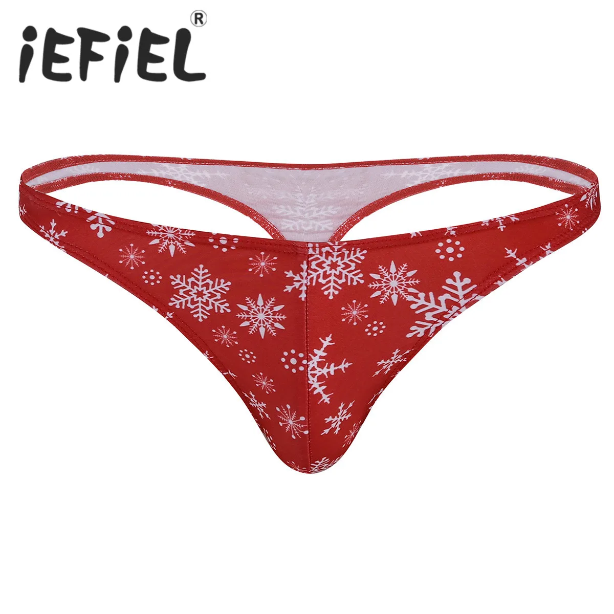 Модное сексуальное красное Мужское нижнее белье, низкая посадка, рождественское, с рисунком снежинки, бикини, стринги, нижнее белье, нежные трусики в форме треугольника