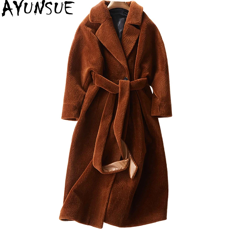 

Sheep Shearing Overcoat Women 2019 Real Fur Coat Female Parka Winter Warm Long Lamb Fur Coats casaco feminino LX2460
