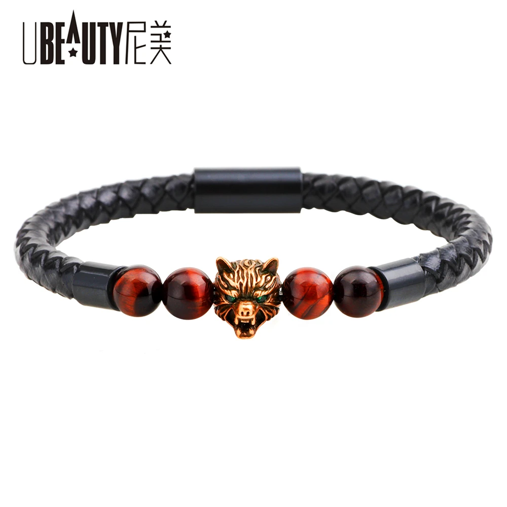 UBEAUTY Wolf Charm мужские браслеты и кожаные полудрагоценные камни из бисера манжеты
