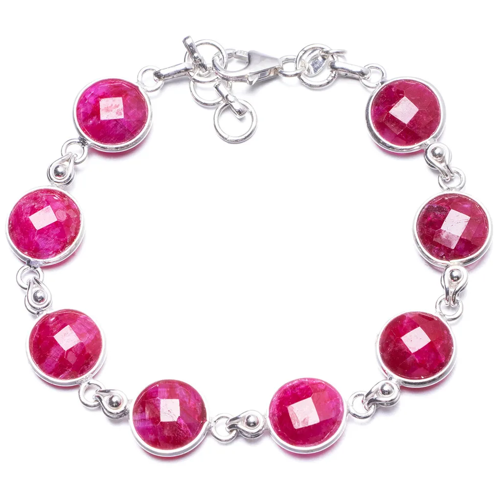 Natural Cherry Ruby Handmade Unique 925 Sterling Silver Bracelet 7 1/4-7 3/4 Y1953 Natural Cherry Ruby Handmade Unique 925 Sterling Silver Bracelet 7 1/4-7 3/4 Y1953