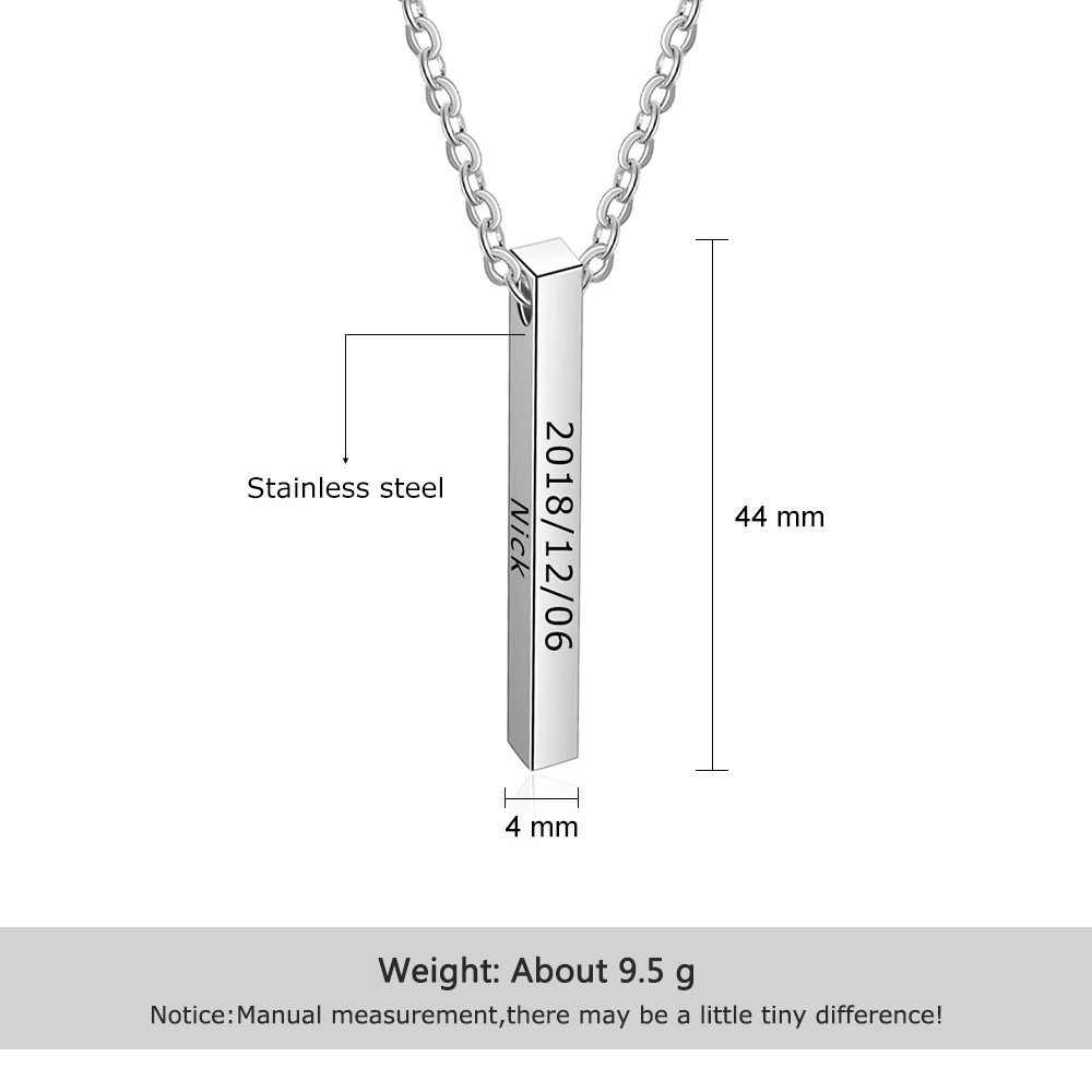3 Color Engraved Name Necklace Personalised Gift Strip Pendant Stainless Steel Fashion Necklaces & Pendants (JewelOra NE103087)