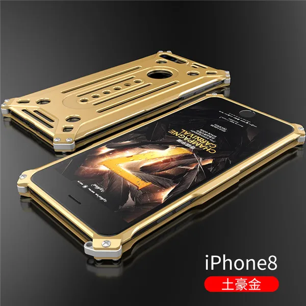 Защитный противоударный чехол для телефона с изображением Железного человека из стального Металла Чехол для iPhone 5 5S SE 6 6s Plus 7 7Plus 8 8 plus X мощный чехол - Цвет: Золотой