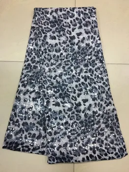 

New fashion Leopard Print Sparkly sequins on Mesh embroidery Lace Sequin Fabric For dress/Events dress lace fabric one yard
